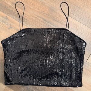 NEW PIOMBO Italian Sequin Black Cami Top Sz M